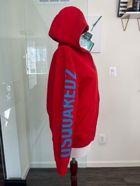 DSQUARED2 Red Hooded Zip Sweatshirt with Black Label